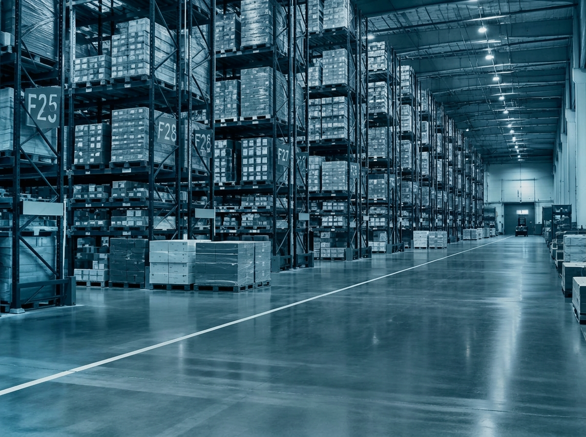 High-bay racking in a wholesale distribution center